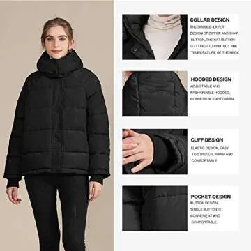 COUTUDI Women's Winter Coats Padded Puffer Jackets Plus Size Women Outerwear Coats，Black L