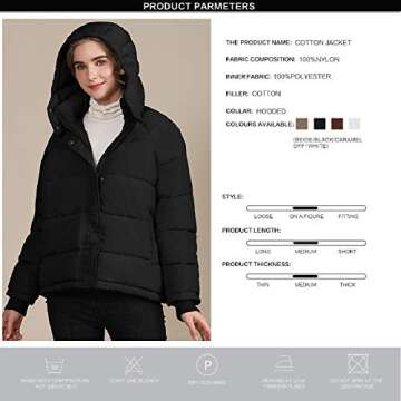 COUTUDI Women's Winter Coats Padded Puffer Jackets Plus Size Women Outerwear Coats，Black L