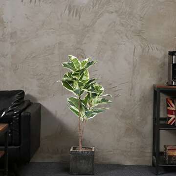 FLOWORLD Artificial Rubber Tree Plant 43in Tall Faux Ficus Tree Potted Fake Tropical Decorative Hous...