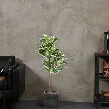 FLOWORLD Artificial Rubber Tree Plant 43in Tall Faux Ficus Tree Potted Fake Tropical Decorative Hous...