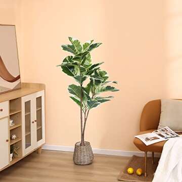 FLOWORLD Artificial Rubber Tree Plant 43in Tall Faux Ficus Tree Potted Fake Tropical Decorative House Large Floor Artificial Plants for Home Office Store Room Decor