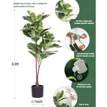 FLOWORLD Artificial Rubber Tree Plant 43in Tall Faux Ficus Tree Potted Fake Tropical Decorative House Large Floor Artificial Plants for Home Office Store Room Decor