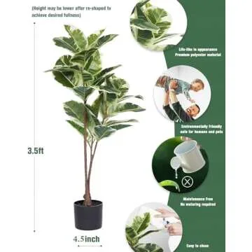 FLOWORLD Artificial Rubber Tree Plant 43in Tall Faux Ficus Tree Potted Fake Tropical Decorative House Large Floor Artificial Plants for Home Office Store Room Decor