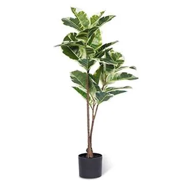 FLOWORLD Artificial Rubber Tree Plant 43in Tall Faux Ficus Tree Potted Fake Tropical Decorative House Large Floor Artificial Plants for Home Office Store Room Decor