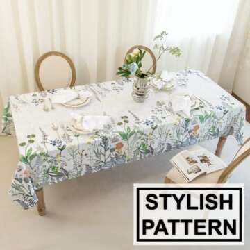 Waterproof Floral Tablecloth Rectangle 60x84 Inch - Wild Flower Table Cloth, Spring Summer Water Resistant Wrinkle Free Oblong Tablecloths - Summer Floral Table Cover for Party, Kitchen, Picnic