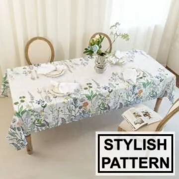Waterproof Floral Tablecloth Rectangle 60x84 Inch - Wild Flower Table Cloth, Spring Summer Water Resistant Wrinkle Free Oblong Tablecloths - Summer Floral Table Cover for Party, Kitchen, Picnic
