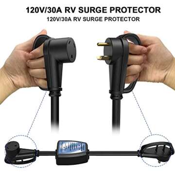 30amp Surge Protector for RV Accessories - POWSAF rv Voltage Protector/Monitor with Surge Protection(4100 Joules), Designed with Easy to Use Handles, ETL Listed, Black