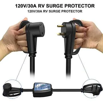 30amp Surge Protector for RV Accessories - POWSAF rv Voltage Protector/Monitor with Surge Protection(4100 Joules), Designed with Easy to Use Handles, ETL Listed, Black