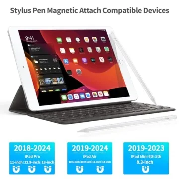 iPad Pencil Low Latency Tilt Sensitivity Palm Rejection Attaches Magnetically Compatible with 2018-2024 Apple iPad Pro 12.9/11/13-inch M4, iPad 6/7/8/9/10th, iPad Mini 7/6/5th, iPad air 3/4/5/M2