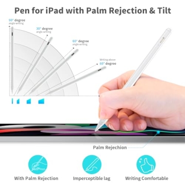 iPad Pencil Low Latency Tilt Sensitivity Palm Rejection Attaches Magnetically Compatible with 2018-2024 Apple iPad Pro 12.9/11/13-inch M4, iPad 6/7/8/9/10th, iPad Mini 7/6/5th, iPad air 3/4/5/M2