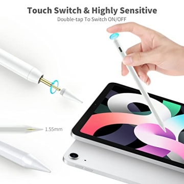 iPad Pencil Low Latency Tilt Sensitivity Palm Rejection Attaches Magnetically Compatible with 2018-2024 Apple iPad Pro 12.9/11/13-inch M4, iPad 6/7/8/9/10th, iPad Mini 7/6/5th, iPad air 3/4/5/M2