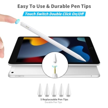 iPad Pencil Low Latency Tilt Sensitivity Palm Rejection Attaches Magnetically Compatible with 2018-2024 Apple iPad Pro 12.9/11/13-inch M4, iPad 6/7/8/9/10th, iPad Mini 7/6/5th, iPad air 3/4/5/M2