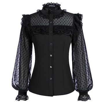 Stylish Women's Lace Polka Dot Long Sleeve Blouse - Gothic Chic