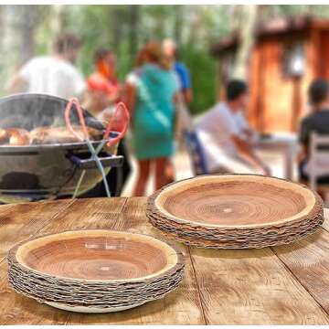 Gift Boutique 50 Rustic Wood Grain Dessert Paper Plate 7" Disposable Brown Wooden Slice Plate for Camping Hunting Lumberjack Birthday Party Supplies