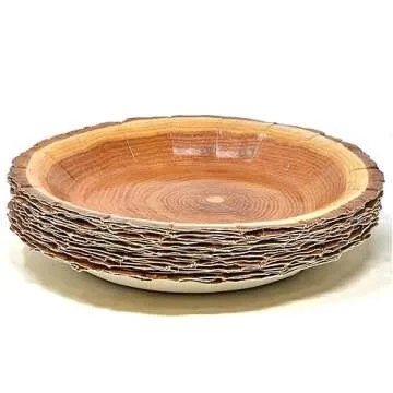 Gift Boutique 50 Rustic Wood Grain Dessert Paper Plate 7" Disposable Brown Wooden Slice Plate for Camping Hunting Lumberjack Birthday Party Supplies