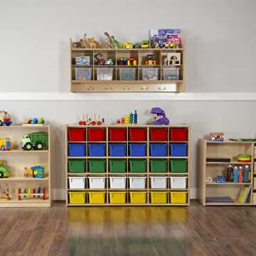 Contender 30-Cubby Montessori Cabinet with Assorted Bins Kids Shelf Organizer Made of Baltic Birch Plywood, Greenguard Gold Certified Storage Box, White