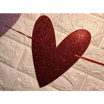 Valentines Heart Banner Red and Pink Glitter Valentines Day Heart Garland,Valentines Heart Decorations for Happy Valentines Day Decorations Valentines Heart Decor