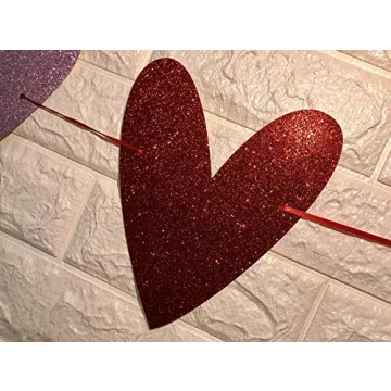 Valentines Heart Banner Red and Pink Glitter Valentines Day Heart Garland,Valentines Heart Decorations for Happy Valentines Day Decorations Valentines Heart Decor