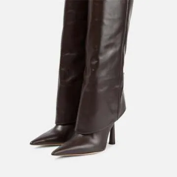 Goolita Fold Over Boots For Women, Pointed Toe Stiletto Heel Knee High Boots Fashion Comfortable Slip On Tall Boots