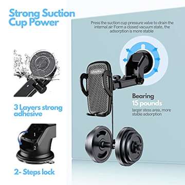 CottyMax Phone Mount for Car Cell Phone Car Holder Car Cell Phone Mount Car Dashboard Windshield Air Vent Long Arm Strong Suction Cell Phone Car Mount fit for All Smartphone