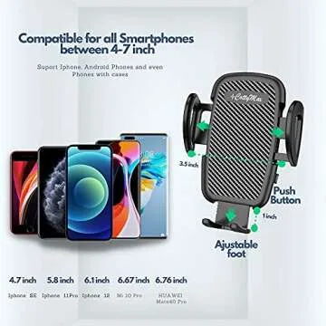 CottyMax Phone Mount for Car Cell Phone Car Holder Car Cell Phone Mount Car Dashboard Windshield Air Vent Long Arm Strong Suction Cell Phone Car Mount fit for All Smartphone