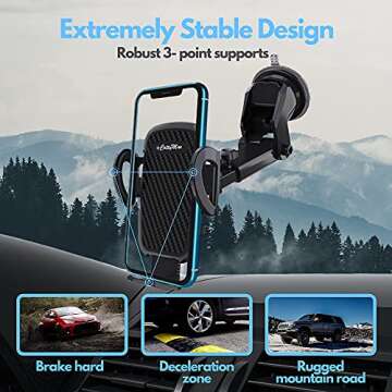 CottyMax Phone Mount for Car Cell Phone Car Holder Car Cell Phone Mount Car Dashboard Windshield Air Vent Long Arm Strong Suction Cell Phone Car Mount fit for All Smartphone