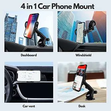 CottyMax Phone Mount for Car Cell Phone Car Holder Car Cell Phone Mount Car Dashboard Windshield Air Vent Long Arm Strong Suction Cell Phone Car Mount fit for All Smartphone