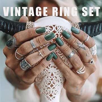 iF YOU 74 PCS Vintage Silver Knuckle Rings Set, Stackable Joint Finger Rings for Women, Bohemian Mid...