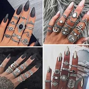 iF YOU 74 PCS Vintage Silver Knuckle Rings Set, Stackable Joint Finger Rings for Women, Bohemian Midi Rings, Boho Butterfly Snake Crystal Stacking Rings Pack