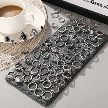 iF YOU 74 PCS Vintage Silver Knuckle Rings Set, Stackable Joint Finger Rings for Women, Bohemian Midi Rings, Boho Butterfly Snake Crystal Stacking Rings Pack