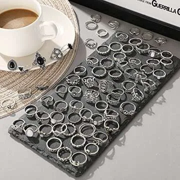 iF YOU 74 PCS Vintage Silver Knuckle Rings Set, Stackable Joint Finger Rings for Women, Bohemian Midi Rings, Boho Butterfly Snake Crystal Stacking Rings Pack