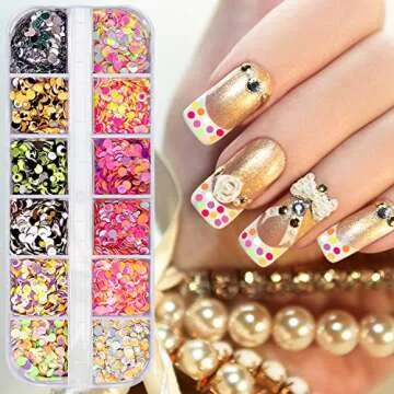 Duufin 48 Colors Nail Sequins Round Nail Glitter Flakes Nail Art Paillette Mixed Color Nail Art Stickers Manicure Confetti Flakes Sequins with 1 Pc Pick Up Tweezers and 1 Pc Brush Pen