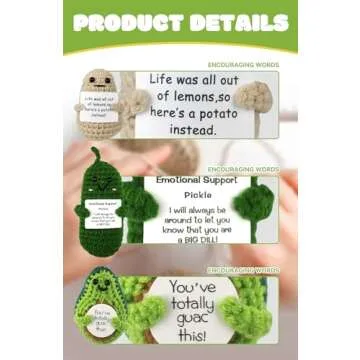 EzKnotify Funny Positive Crochet Potato Emotional Support Gag Gifts with Positive Card, Knitted Cute Dolls for Friends, Parties, Birthdays, Christmas(Potatoes Pickle Avocado)