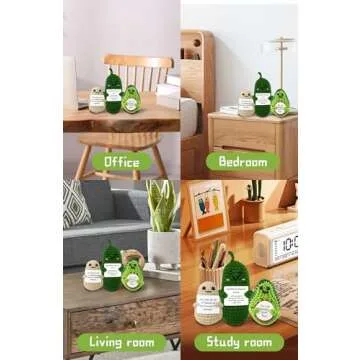 EzKnotify Funny Positive Crochet Potato Emotional Support Gag Gifts with Positive Card, Knitted Cute Dolls for Friends, Parties, Birthdays, Christmas(Potatoes Pickle Avocado)