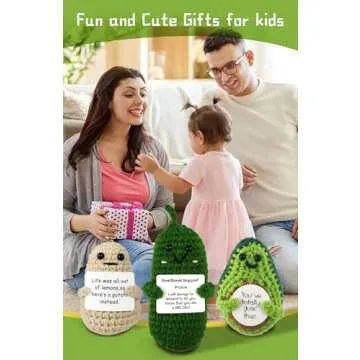 EzKnotify Funny Positive Crochet Potato Emotional Support Gag Gifts with Positive Card, Knitted Cute Dolls for Friends, Parties, Birthdays, Christmas(Potatoes Pickle Avocado)