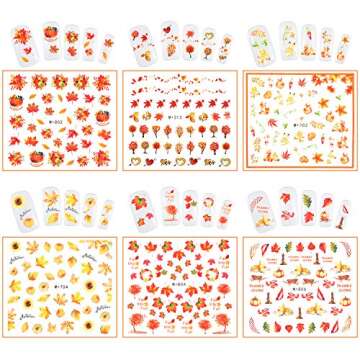 12 Sheets Fall Nail Stickers Autumn Leaves Nail Decals Thanksgiving Nail Stickers and Tweezers for Women Girls DIY Nail Decorations