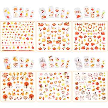 12 Sheets Fall Nail Stickers Autumn Leaves Nail Decals Thanksgiving Nail Stickers and Tweezers for Women Girls DIY Nail Decorations