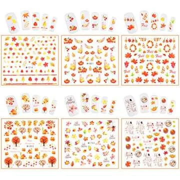 12 Sheets Fall Nail Stickers Autumn Leaves Nail Decals Thanksgiving Nail Stickers and Tweezers for Women Girls DIY Nail Decorations