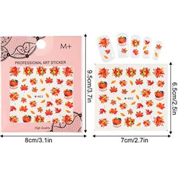 12 Sheets Fall Nail Stickers Autumn Leaves Nail Decals Thanksgiving Nail Stickers and Tweezers for Women Girls DIY Nail Decorations