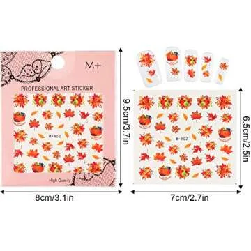 12 Sheets Fall Nail Stickers Autumn Leaves Nail Decals Thanksgiving Nail Stickers and Tweezers for Women Girls DIY Nail Decorations