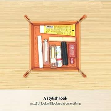 YAPISHI Key Dish Bowl for Entryway, Catchall Holder Bedside Table Valet Tray for Men's Pocket Stuff, PU Leather Nightstand Organizer for Dice/Coins/Wallet/Watch/Rings/Sunglasses, Dresser/Coffee Table