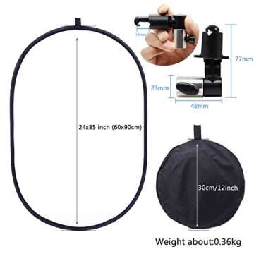 Photography Light Reflector with Clip 5 in 1 Portable 60x90cm/24x35inch Oval Collapsible Multi Disc ...