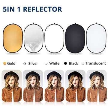 Photography Light Reflector with Clip 5 in 1 Portable 60x90cm/24x35inch Oval Collapsible Multi Disc Photography Studio Photo Camera Lighting Reflector Diffuser