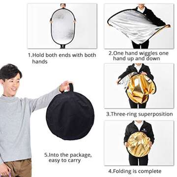 Photography Light Reflector with Clip 5 in 1 Portable 60x90cm/24x35inch Oval Collapsible Multi Disc Photography Studio Photo Camera Lighting Reflector Diffuser