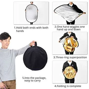 Photography Light Reflector with Clip 5 in 1 Portable 60x90cm/24x35inch Oval Collapsible Multi Disc Photography Studio Photo Camera Lighting Reflector Diffuser
