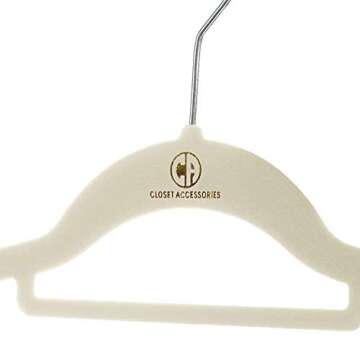 Closet Accessories, Velvet Hangers, Ultra Slim Space Saving, notches, tie bar, Swivel Hook,10 Pack, with 20 Matching Velvet Finger Clips (Ivory)