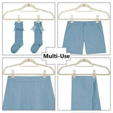 Closet Accessories, Velvet Hangers, Ultra Slim Space Saving, notches, tie bar, Swivel Hook,10 Pack, with 20 Matching Velvet Finger Clips (Ivory)