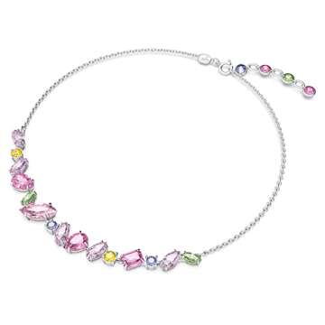 Swarovski Gema Flower Necklace, Earrings, and Bracelet Jewelry Collection with Pink Crystals on a Rh...