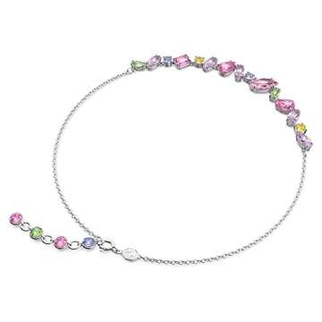 Swarovski Gema Flower Necklace, Earrings, and Bracelet Jewelry Collection with Pink Crystals on a Rhodium Finished Setting