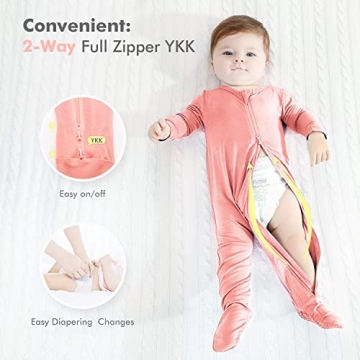 HAPIU Bamboo Baby Footed Pajamas, 2-Pack, 3-24 Months